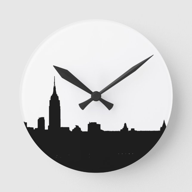 Horloge Ronde Silhouette noire et blanche de New York (Recto)