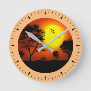 Horloge Ronde Silhouettes de palmiers au coucher du soleil-68607