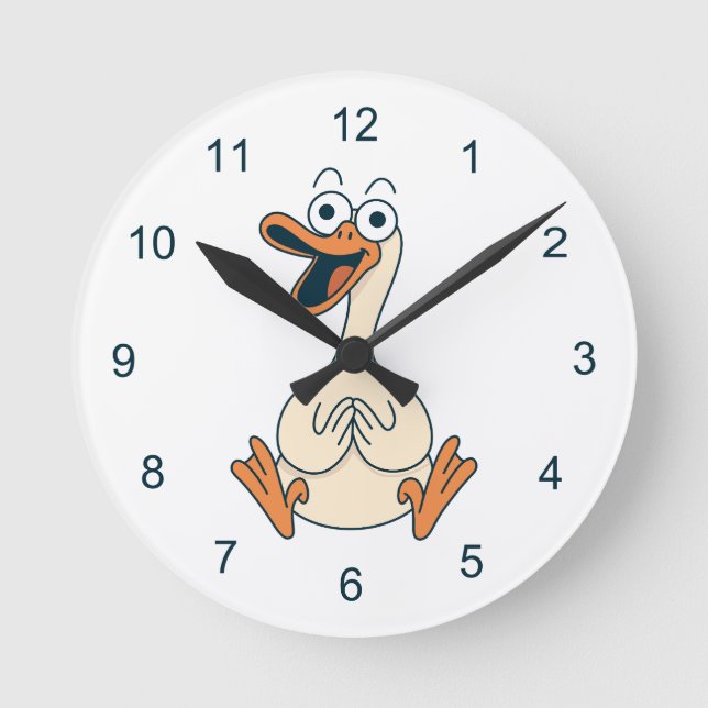 Horloge Ronde Silly Goose, Quirky, Funny Cartoon Goose (Recto)