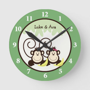 Horloge Ronde Silly Monkeys Wall Clock - Boy and Girl Monkey