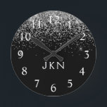Horloge Ronde Silver Black Glitter Monogram Girly Name Initials<br><div class="desc">Black and Silver Sparkle Glitter  Monogram Name Clock. This makes the perfect sweet 16 birthday,  wedding,  bridal shower,  anniversary,  baby shower or bachelorette party gift for someone that loves glam luxury and chic styles.</div>