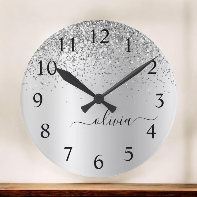 Horloge Ronde Silver Glitter Glam (Créateur téléchargé)
