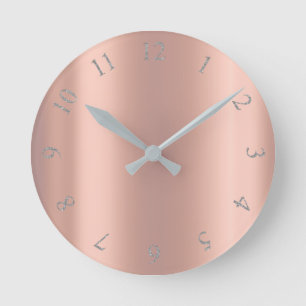 Horloge Ronde Silver Gray Glitter Minimal Pink Rose Copper Peach