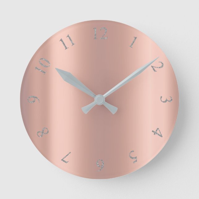 Horloge Ronde Silver Gray Glitter Minimal Pink Rose Copper Peach (Recto)