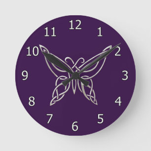 Horloge Ronde Silver Purple Celtic Butterfly Curling