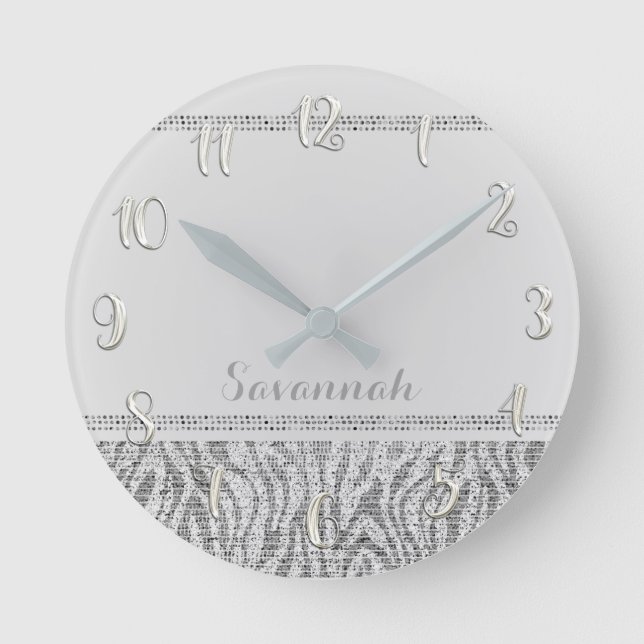 Horloge Ronde Silver White Zebra Print Glam Sequins Glitter (Recto)