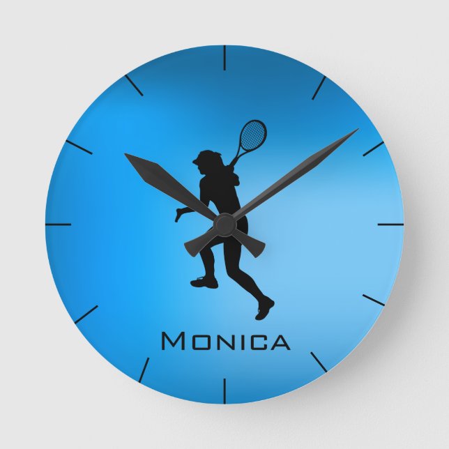 Horloge Ronde Simple Blue Holographic Modern Tennis Player Girl (Recto)