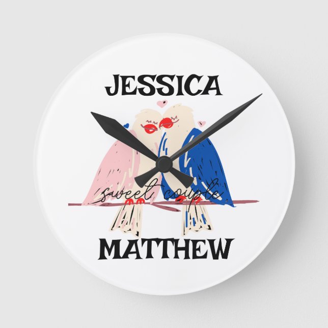 Horloge Ronde simple et élégante valentine, sucrée pour couple (Recto)