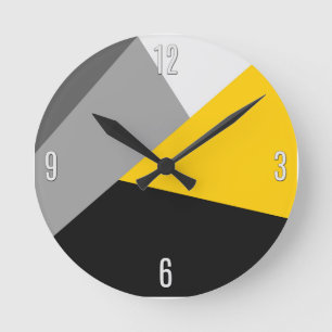 Horloge Ronde Simple moderne gris jaune et noir Geo