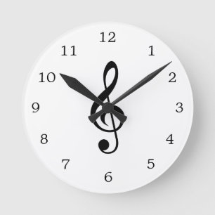 Horloge Ronde Simple Note musicale Black and White Treble Clef