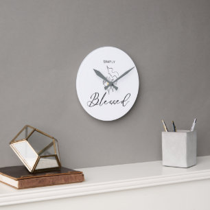 Horloge Ronde Simplement Bénis Dessin au Trait Minimaliste Chrét