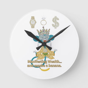 Horloge Ronde Singe d'art zen manifestant la richesse
