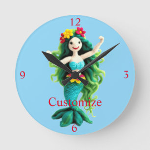 Horloge Ronde Sirène à poil vert Thunder_Cove