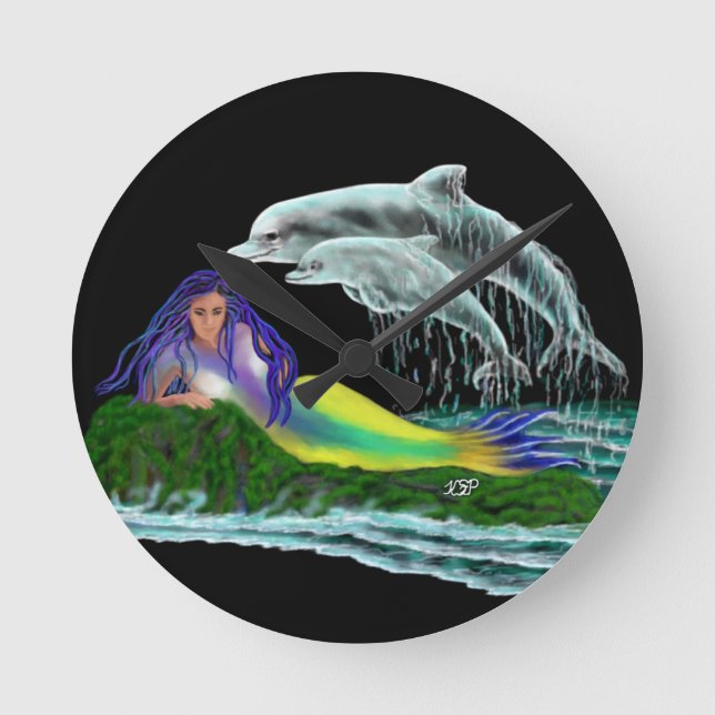 Horloge Ronde Sirène avec dauphins (Recto)