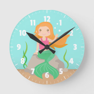 Horloge Ronde Sirène mignonne sous la mer, pour des filles