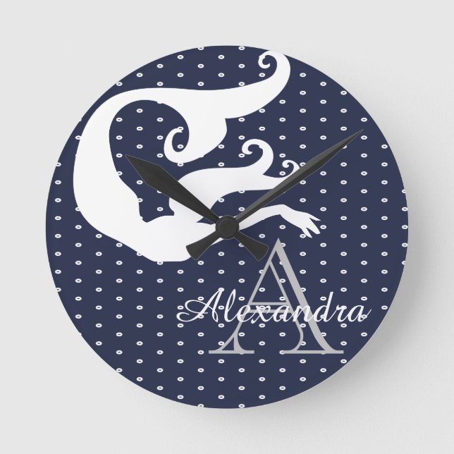 Horloge Ronde Sirène personnalisée White Navy bleu monogrammée (Recto)