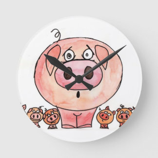 Horloge Ronde Six petits cochons