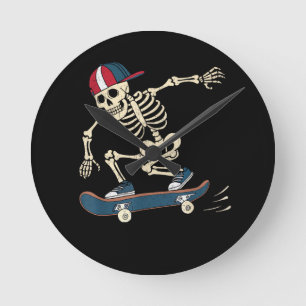 Horloge Ronde Skateboard Skeleton Halloween Skateboard Skateboar
