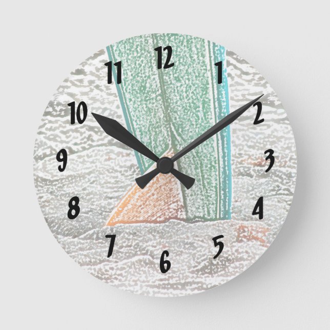Horloge Ronde sketch de surf sur le design de la mer de plage (Recto)