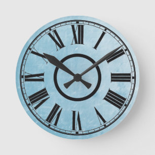 Horloge Ronde Sky Blue Clock Weathered Effect Roman Numbers