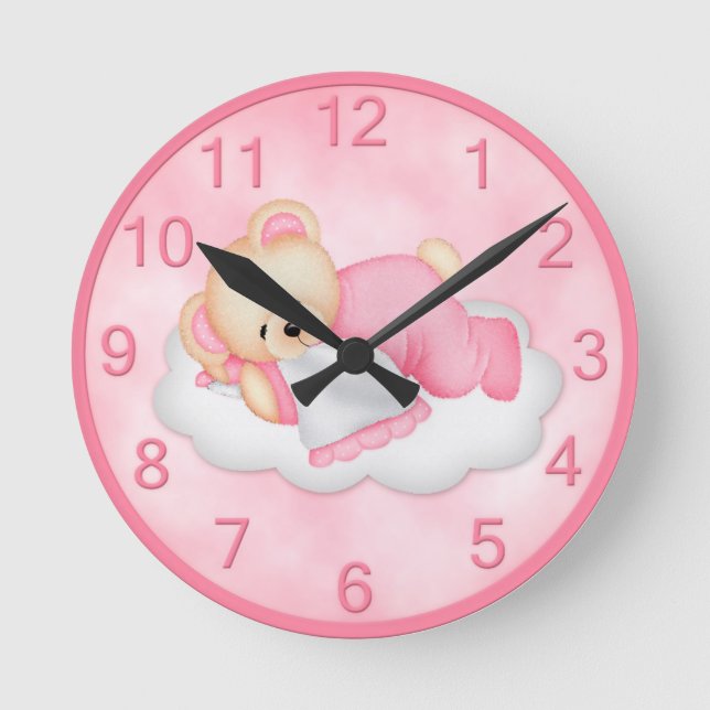 Horloge Ronde Sleepy Bear Pink Wall Clock (Recto)