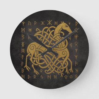 Horloge Ronde Sleipnir, Cheval doré norrois avec symbole de rune