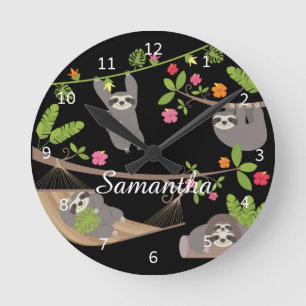 Horloge Ronde Sloths on Black Custom Personnalised