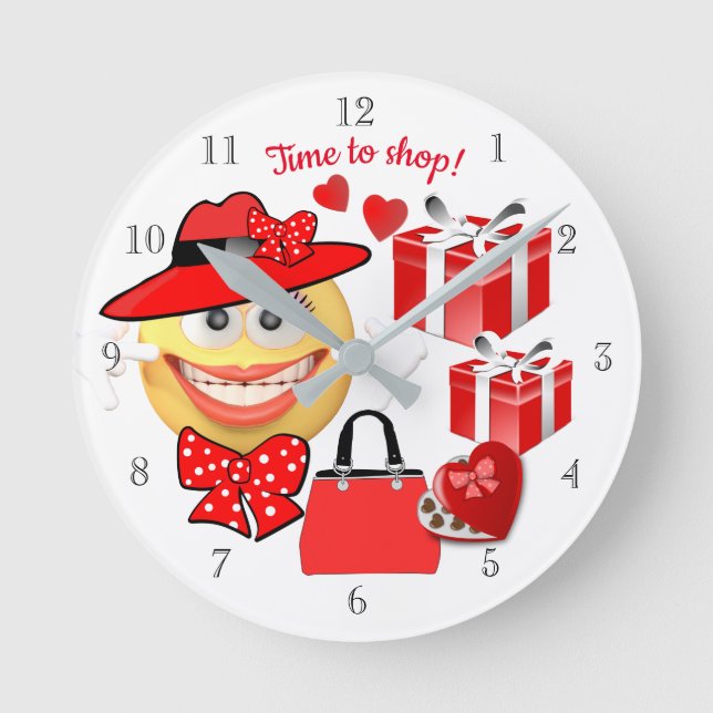 Horloge Ronde Smiling Emoji with Shopping, Time to Shop (Recto)