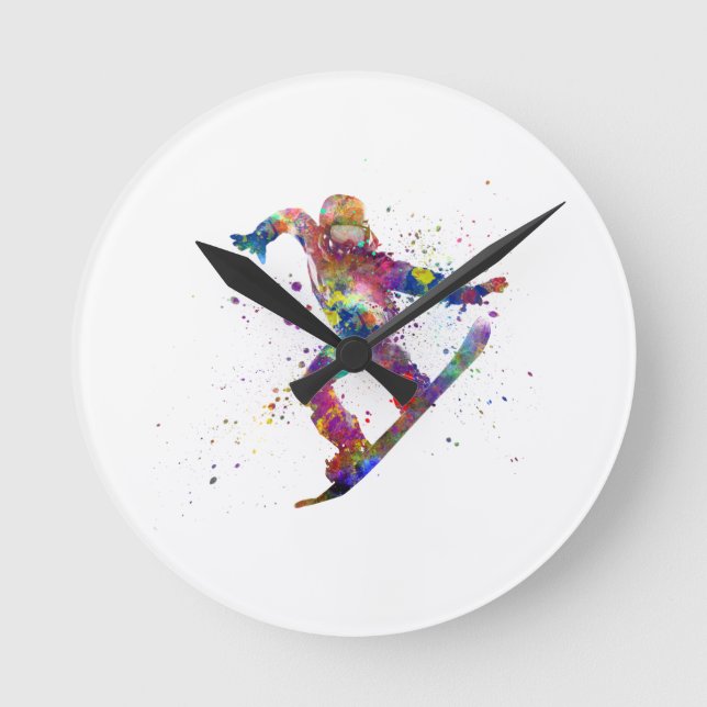 Horloge Ronde Snowboard en aquarelle (Recto)