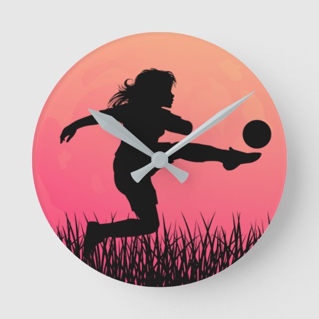 Horloge Ronde soccer fille silhouette beau soleil (Recto)