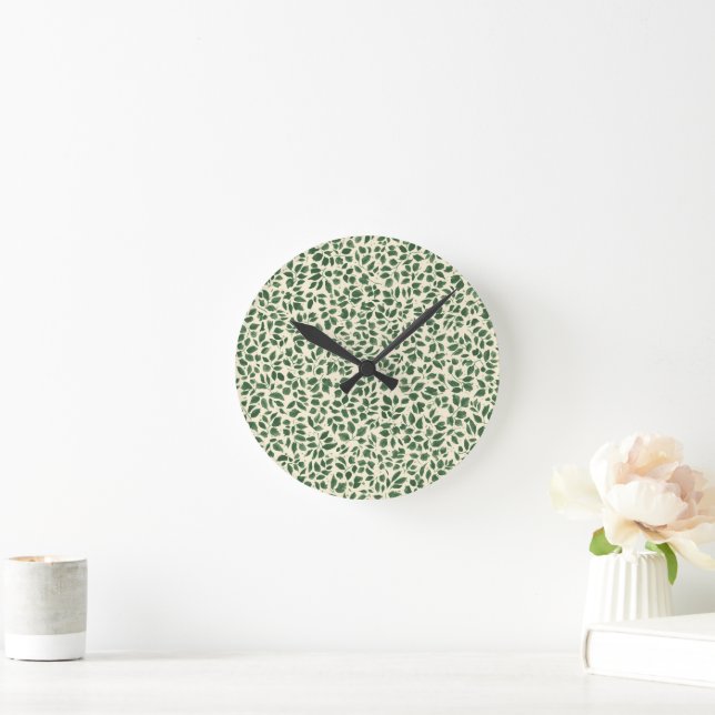 Horloge Ronde Soft Sage Green Botanical Leaf Foliage Pattern (Maison)