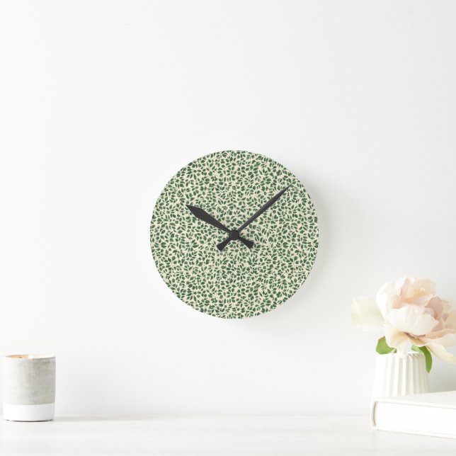 Horloge Ronde Soft Sage Green Botanical Leaf Foliage Pattern (Maison)