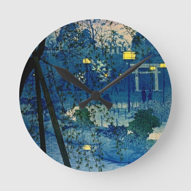 Horloge Ronde Soirée japonaise vintage en bleu (Recto)