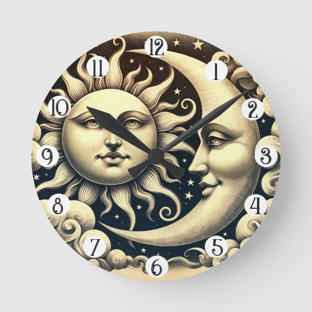 Horloge Ronde Soleil et Lune Célestes Vintage (Recto)