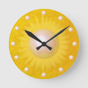 Horloge Ronde Soleil Soleil Doré Jaune Soleil brillant