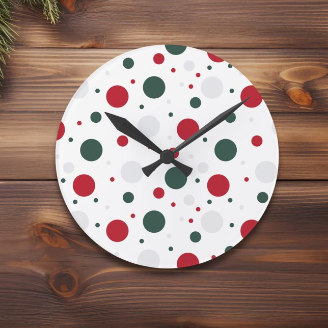Horloge Ronde Solive Red and Green Polka Dot Christmas (Créateur téléchargé)