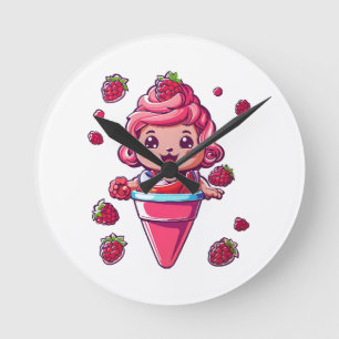 Horloge Ronde Sorbet framboise Kawaii