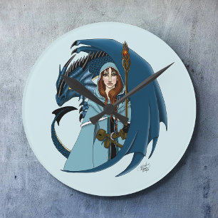 Horloge Ronde Sorcière du Dragon Bleu Flocons de Neige