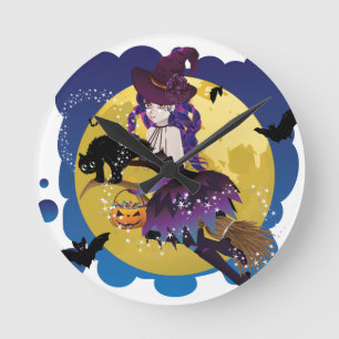 Horloge Ronde Sorcière et plein Moon6