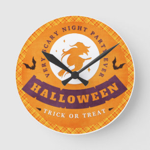 Horloge Ronde Sorcière volante Halloween très effrayant