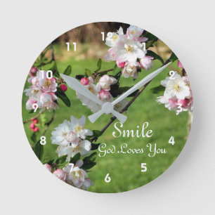 Horloge Ronde Souriez Dieu vous aime fleurs Inspirationnel