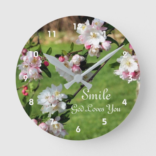 Horloge Ronde Souriez Dieu vous aime fleurs Inspirationnel (Recto)