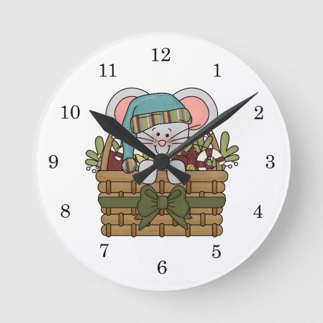 Horloge Ronde Souris de Noël dans le panier (Recto)