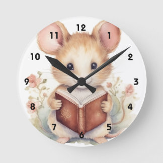 Horloge Ronde Souris lisant un livre fantaisiste mignon