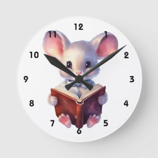 Horloge Ronde Souris lisant un livre fantaisiste mignon