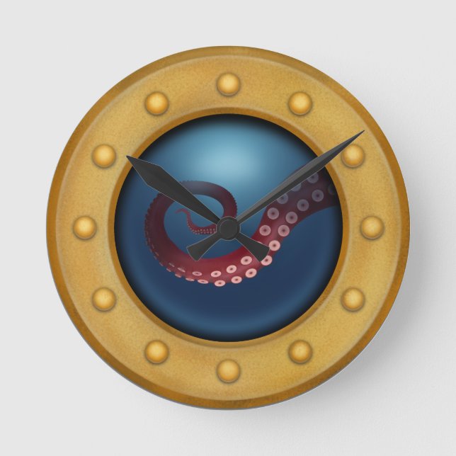 Horloge Ronde Sous-marin en laiton Huile de mer profonde Octopus (Recto)