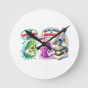 Horloge Ronde Sous un microscope – Drôles de bactéries de microb