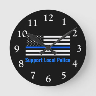 Horloge Ronde Soutien Police locale Ligne Bleue Mince