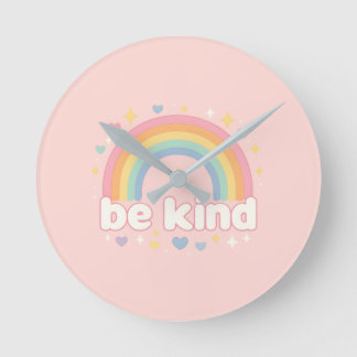 Horloge Ronde Soyez Gentil – Arc-en-Ciel Pastel Positivité