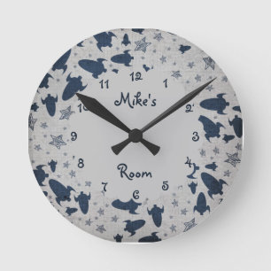 Horloge Ronde Spaceships chambre de garçon personnalisée
